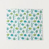 緑及び青の水彩画のSucculentパターン タペストリー (正面(横))
