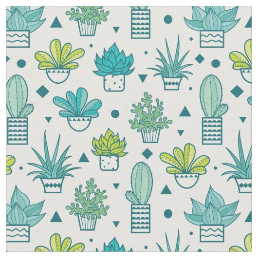 緑及び青の水彩画のSucculentパターン ファブリック (クローズアップ)