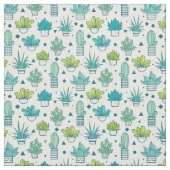緑及び青の水彩画のSucculentパターン ファブリック (見本)