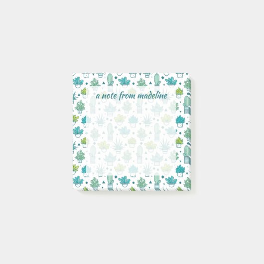 緑及び青の水彩画のSucculentパターン ポストイット (正面)