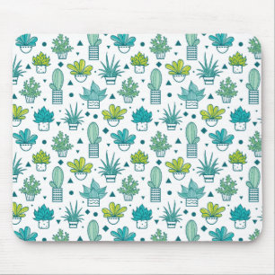緑及び青の水彩画のSucculentパターン マウスパッド