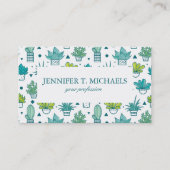 緑及び青の水彩画のSucculentパターン 名刺 (正面)