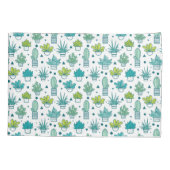 緑及び青の水彩画のSucculentパターン 枕カバー (裏面-左)