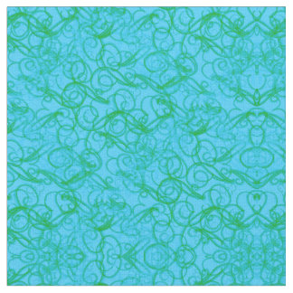 緑及び青のSquiggles及び渦巻 ファブリック