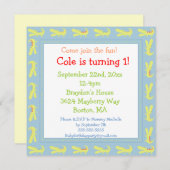 緑及び青色児のわに誕生日の招待状 招待状 (正面/裏面)