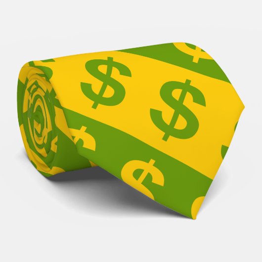 緑及び黄色のドル記号の縞模様 ネクタイ (ロール)