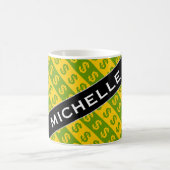緑及び黄色のドル記号($)の縞模様 コーヒーマグカップ (中央)