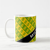 緑及び黄色のドル記号($)の縞模様 コーヒーマグカップ (左)