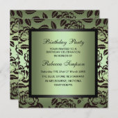 緑及び黒い誕生日の招待状は上がりました 招待状 (正面/裏面)