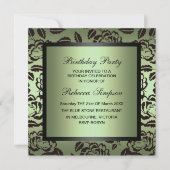 緑及び黒い誕生日の招待状は上がりました 招待状 (正面)