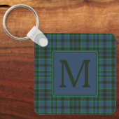 緑名門私立校風のと青の格子模様モノグラム キーホルダー (正面)