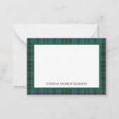 緑名門私立校風のと青の格子模様モノグラム ノートカード (裏面)