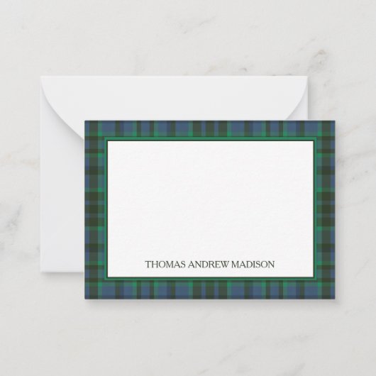 緑名門私立校風のと青の格子模様モノグラム ノートカード (裏面)