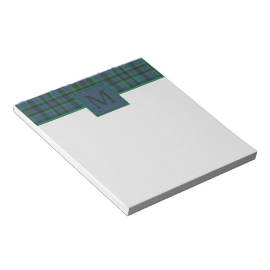 緑名門私立校風のと青の格子模様モノグラム ノートパッド (アングル)