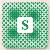 緑名門私立校風の白リンクパターン海軍モノグラム コースター (正面)