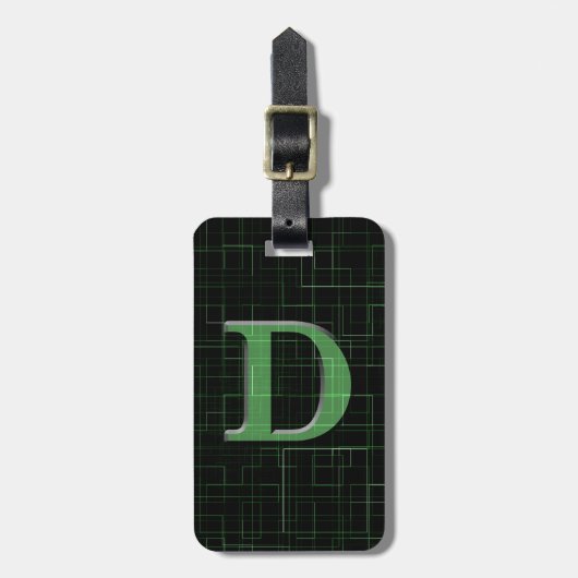 緑回路の抽象芸術"D"のモチーフの荷物のラベル ラゲッジタグ (正面縦)