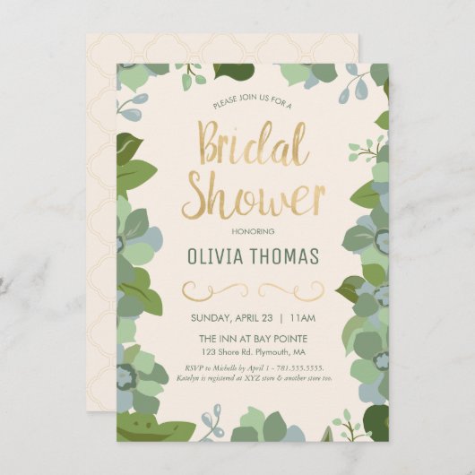 緑図解入りの、写真付きのの春、フローラ 招待状 (正面/裏面)