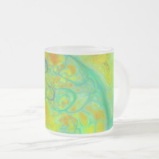 緑土-ティール（緑がかった色）及び金ゴールドの潮 フロストグラスマグカップ (正面右)