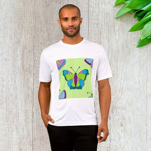 緑地のつぎはぎチョウ模様 Tシャツ
