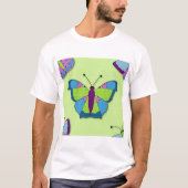 緑地のパッチワーク蝶模様 Tシャツ (正面)