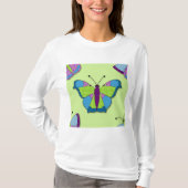 緑地のパッチワーク蝶模様 Tシャツ (正面)