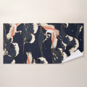 緑地のヴィンテージスタイルのコウノトリ バスタオル (バスタオル)