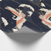 緑地のヴィンテージスタイルのコウノトリ ラッピングペーパー (角)