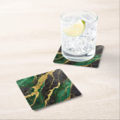 緑大理石模様に金 スクエアペーパーコースター (インサイチュ)