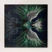 緑威厳のあると白のフェニックスバード ジグソーパズル (横)