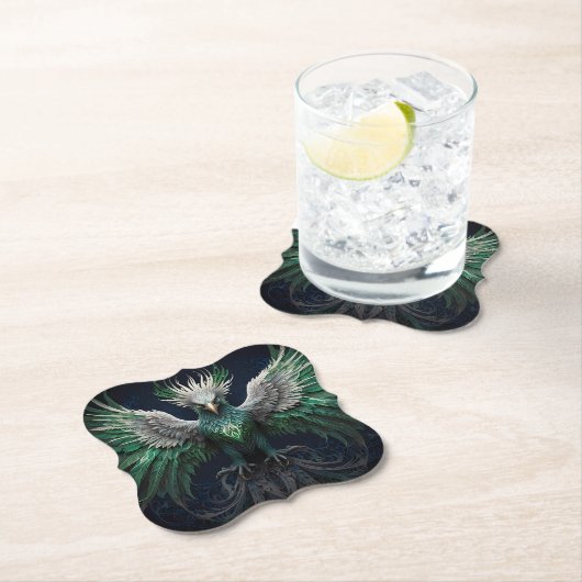 緑威厳のあると白のフェニックスバード ペーパーコースター (インサイチュ)