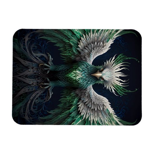 緑威厳のあると白のフェニックスバード マグネット (横)