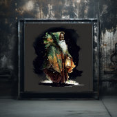 緑威厳のあるのマントを着たウッドランドブラックサンタ ポスター