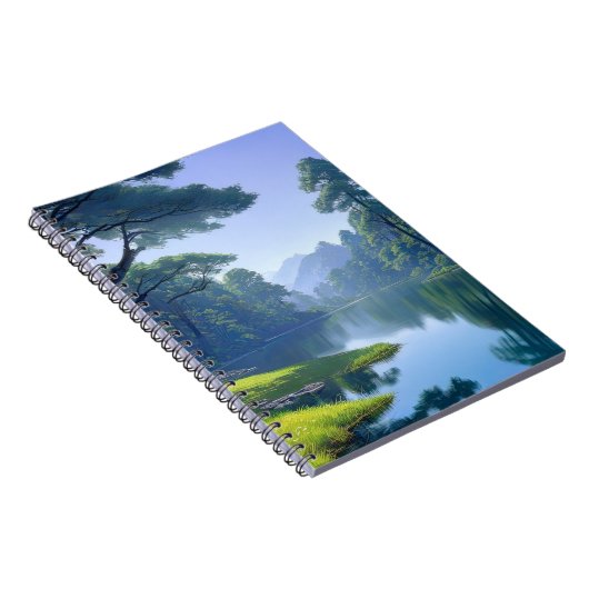 緑威厳のあるの森に包まれた川 ノートブック (右側)