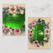 緑宝石ストーンモノグラムを有する野生バラ 名刺 (正面/裏面)