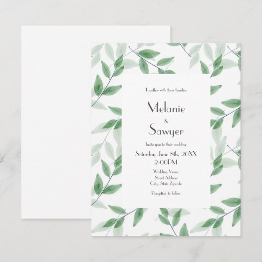 緑層水の色の葉 招待状 (正面/裏面)
