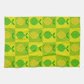 緑市松模様にと黄色のリモンパターン キッチンタオル (横)