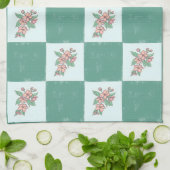 緑市松模様にフローラ キッチンタオル (折り畳み)