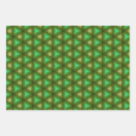 緑幻惑と金ゴールドの装飾クリスマス ラッピングペーパーシート