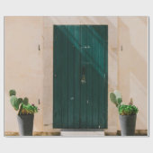 緑扉付近のサボテン植物 ラッピングペーパー (フラット)