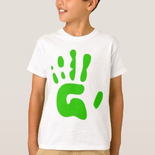 緑手のプリント Tシャツ