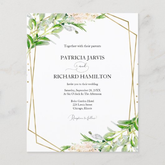 緑手頃の幾何学的結婚式招待状 (正面)