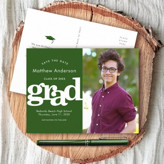 緑救の卒業写真のはっきりしたタイポグラフィ インビテーションポストカード