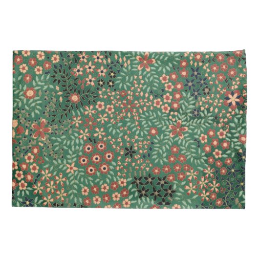 緑日本の花背伝統的植物 枕カバー (裏面)
