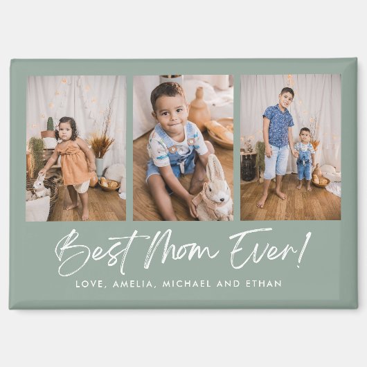 緑最高のの母は3枚の写真マグネット マグネット (正面)