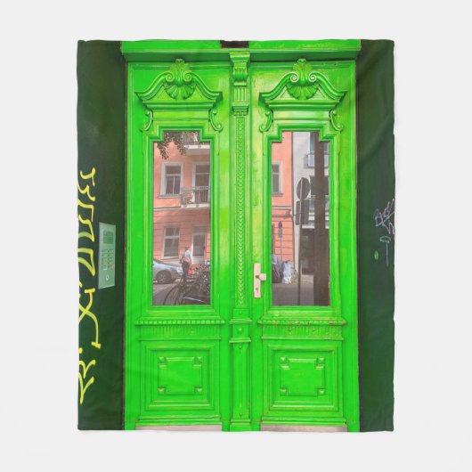 緑木ガラス扉 フリースブランケット (正面)