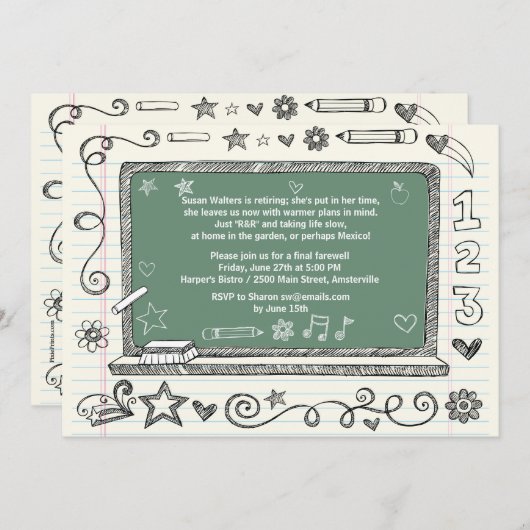 緑板先生の退職のパーティの招待状 招待状 (正面/裏面)