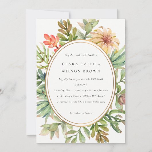 緑桃の砂漠の多肉性のサボテンの結婚葉 招待状 (正面)