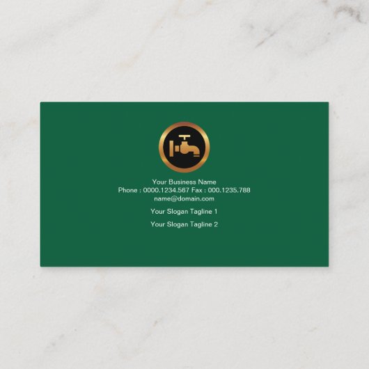 緑水泡鉛管工流れるアイコン金ゴールドのタップ 名刺 (裏面)