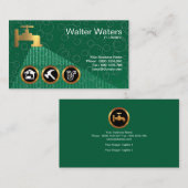 緑水泡鉛管工流れるアイコン金ゴールドのタップ 名刺 (正面/裏面)
