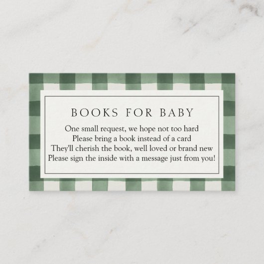 緑水牛の格子縞の本ベビー エンクロージャーカード (正面)